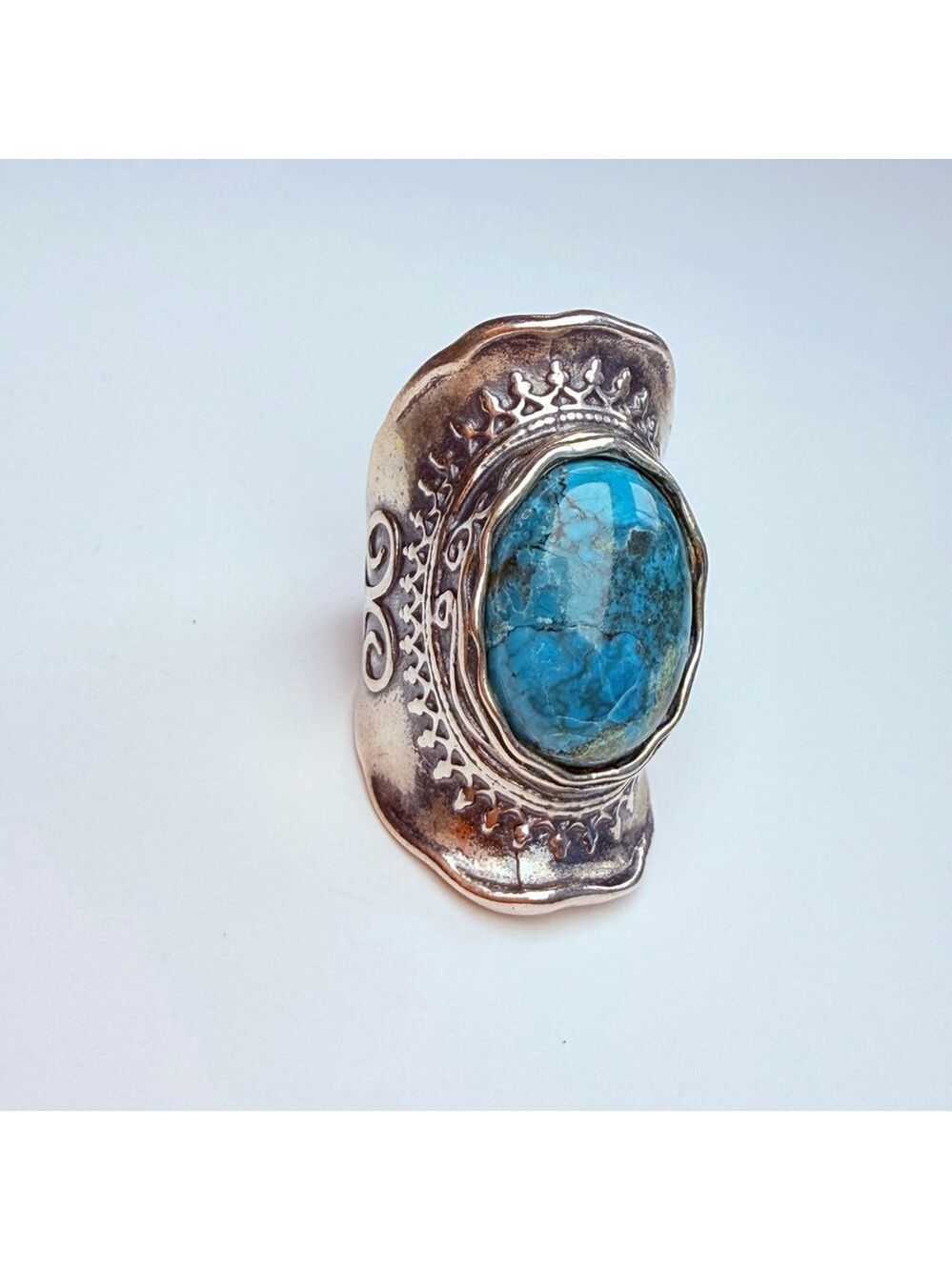 DIDAE 9.5CT Real Eliat Turquoise Sterling Silver Vintage Boho Saddle Israel Ring - Picture 2 of 12